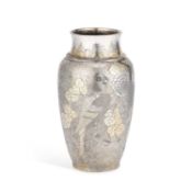 AN ART DECO AMERICAN SILVER-PLATED VASE IN THE JAPANESE TASTE
