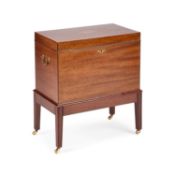 A GEORGE III STYLE INLAID MAHOGANY CELLARETTE