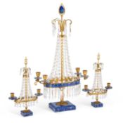 A GILT-BRASS AND LAPIS LAZULI GARNITURE 20TH CENTURY