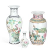 THREE CHINESE FAMILLE ROSE PORCELAIN VASES
