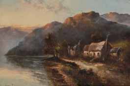 HENRY COOPER (1859-1934) LAKESIDE COTTAGE LANDSCAPE