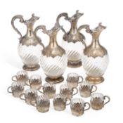 A 19TH CENTURY FRENCH SILVER-MOUNTED GLASS LIQUEUR SET