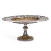 A VICTORIAN SILVER-PLATED BURMESE STYLE TAZZA