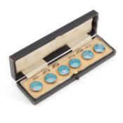 A SET OF SIX EARLY 20TH CENTURY SILVER AND ENAMEL BUTTONS