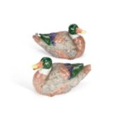 A PAIR OF DRESDEN PORCELAIN DUCK BOXES AND COVERS 20TH CENTURY