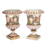 TWO LARGE CAPODIMONTE PORCELAIN URNS