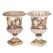TWO LARGE CAPODIMONTE PORCELAIN URNS