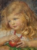HENRY JOHN STOCK (1853-1930) SIMPLICITY, PORTRAIT OF A GIRL WITH AN APPLE