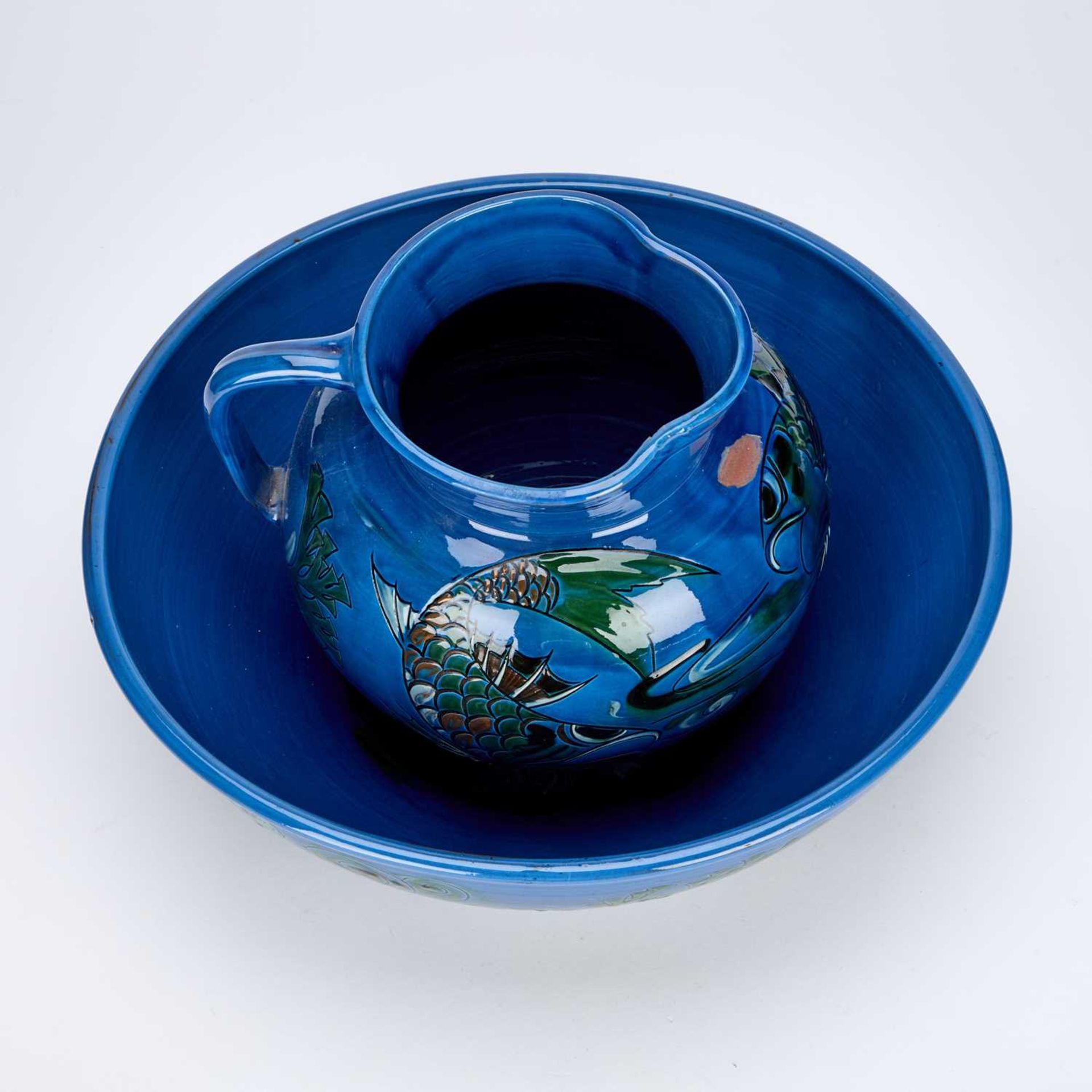 A C.H. BRANNAM POTTERY WASH BOWL AND JUG DATED 1911 - Bild 2 aus 6