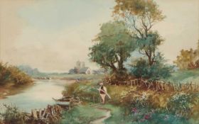EARLY 20TH CENTURY ENGLISH SCHOOL RIVER LANDSCAPE WITH CHURCH