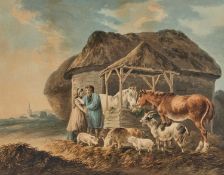 PETER LE CAVE (1769-1811) COUPLE AT A FARMSTEAD WITH ANIMALS