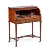 AN EDWARDIAN MAHOGANY CYLINDER DESK