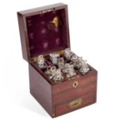 A WILLIAM IV BRASS AND MAHOGANY MILITARY STYLE APOTHECARY BOX