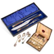 A VICTORIAN ANTLER-HANDLED THREE-PIECE CARVING SET