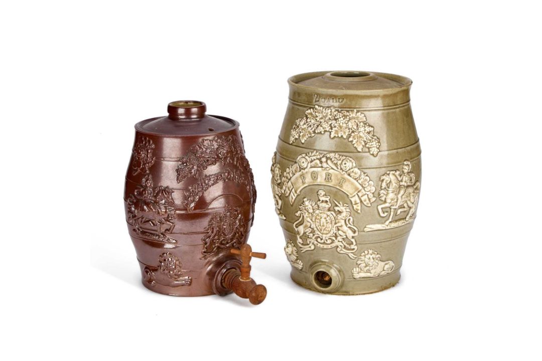 TWO 19TH CENTURY STONEWARE SPIRIT BARRELS