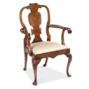 A GEORGE I STYLE WALNUT ARMCHAIR EARLY 20TH CENTURY