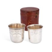 TWO FRENCH CASED SILVER BEAKERS