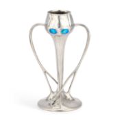 ARCHIBALD KNOX (1864–1933) FOR LIBERTY & CO A TUDRIC PEWTER AND ENAMEL TULIP VASE