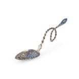 A NORWEGIAN SILVER AND PLIQUE-À-JOUR ENAMEL SPOON