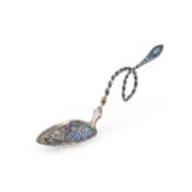A NORWEGIAN SILVER AND PLIQUE-À-JOUR ENAMEL SPOON