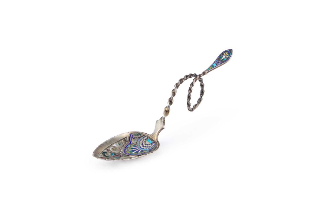A NORWEGIAN SILVER AND PLIQUE-À-JOUR ENAMEL SPOON - Image 1 of 3