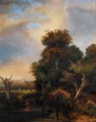 20TH CENTURY SCHOOL (IN THE 19TH CENTURY STYLE) RIVER LANSCAPE WITH WINDMILL BEYOND