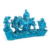 A LARGE CHINESE TURQUOISE-GLAZED 'JOURNEY TO THE WEST' FIGURE GROUP LATE QING DYNASTY TO REPUBLIC PE