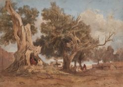 SAMUEL BOUGH RSA, RWS (1822-1878) FIGURES UNDER A TREE, POSSIBLY ITALY