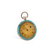 AN 18K GOLD TURQUOISE SET POCKET WATCH