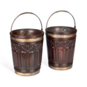 A LARGE PAIR OF BRASS-MOUNTED PEAT BUCKETS 20TH CENTURY