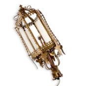 A LATE VICTORIAN WROUGHT AND CAST BRASS HANGING LANTERN