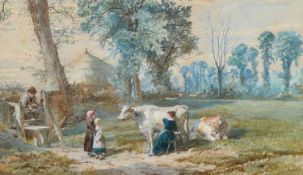 WALTER GOODALL (1830-1889) LANDSCAPE WITH MILKMAID