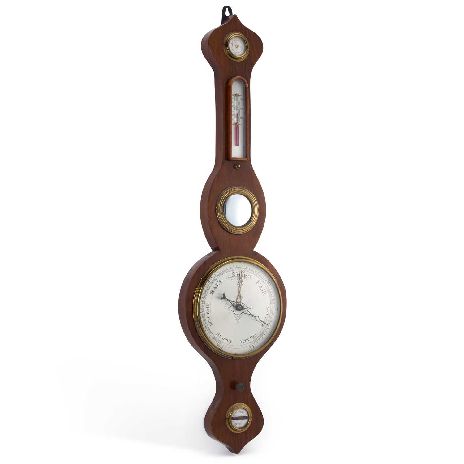 AN INLAID MAHOGANY WHEEL BAROMETER SIGNED J. GUGERI, BOSTON, CIRCA 1830-40