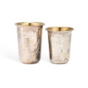 A PAIR OF ISRAELI SILVER BEAKERS