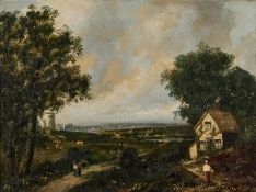 ATTRIBUTED TO JOSEPH THORS (1835-1884) COUNTRY LANDSCAPE LOOKING OVER A TOWN