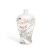 A CHINESE IRON-RED AND GRISAILLE-DECORATED 'LANDSCAPE' MEIPING VASE
