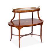 A SHERATON REVIVAL INLAID, SATINWOOD AND MAHOGANY ÉTAGÈRE CIRCA 1890