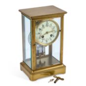 A BRASS-CASED FOUR-GLASS MANTEL CLOCK CIRCA 1900