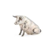 A 19TH CENTURY GERMAN SILVER MODEL OF A PIG