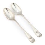 A PAIR OF 18TH CENTURY FRENCH SILVER GRAVY SPOONS