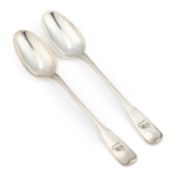A PAIR OF 18TH CENTURY FRENCH SILVER GRAVY SPOONS
