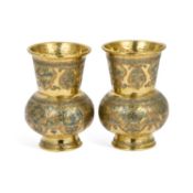 A PAIR OF CAIRO WARE BRASS VASES