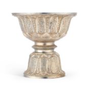 A LARGE THAI SILVER PEDESTAL BOWL LATE 19TH/ EARLY 20TH CENTURY