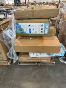 Chair, furniture, pool, 5 gallon squar jug, Barcelona Prussian fabric, and more