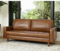 ABBYSON home, Holloway mid-century leather sofa in camel