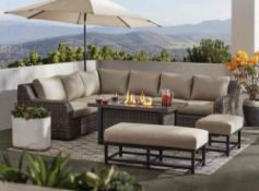 Sunbrella athena collection, seven piece, deep seating sectional with fire pit appears complete