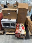 Portable rotating pizza oven, two Panasonic microwaves, four burner, gas griddle, cooler, and more p