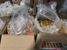 Shelf of miscellaneous bulk ammo, 223, 45 caliber, 12 gauge, 308, & More