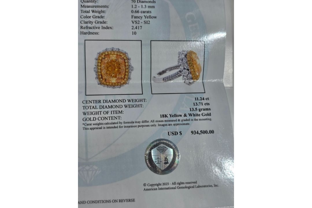 11.24 Carat Yellow Diamond Ring - Image 24 of 25