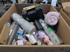 Miscellaneous pallet, diapers, Dewalt T stack, rug, water, bottle, floor, mats, Hydro, flask, and mu